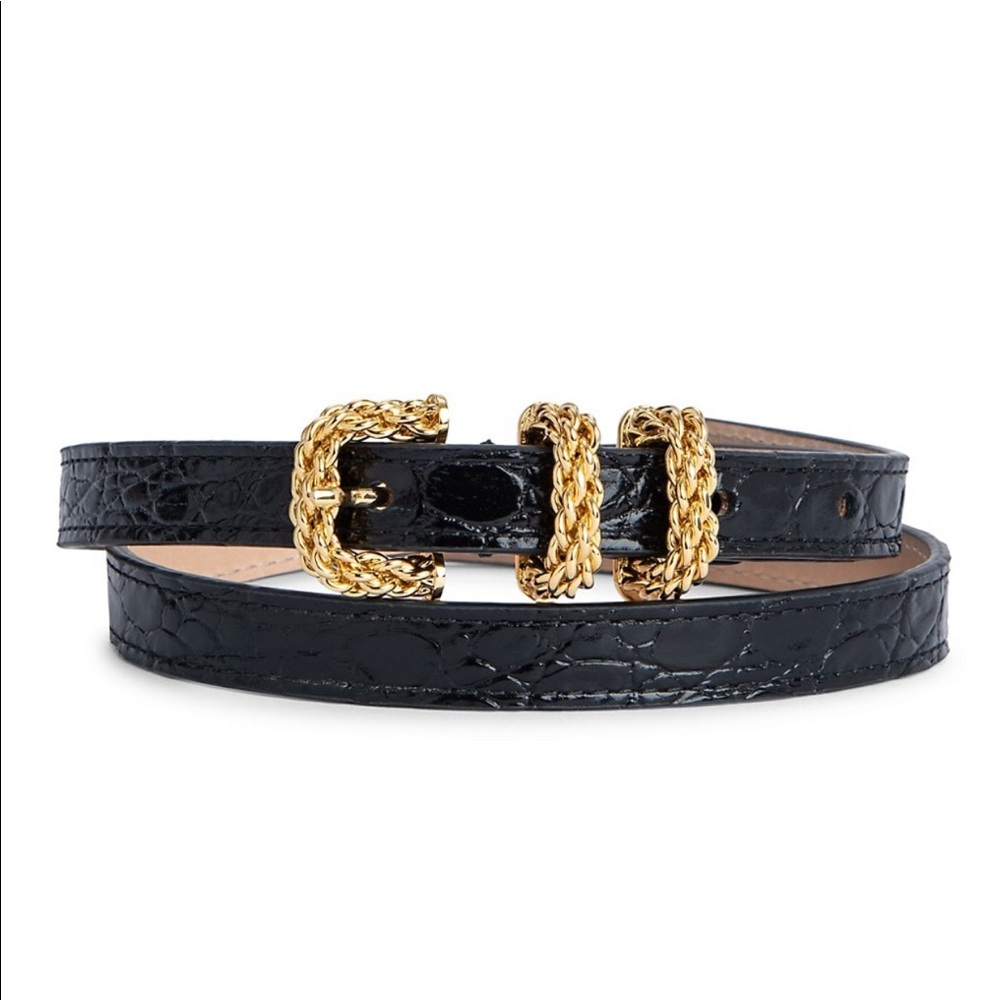 ❌SOLD❌By Far Kat Circular Croc-Embossed Leather Belt